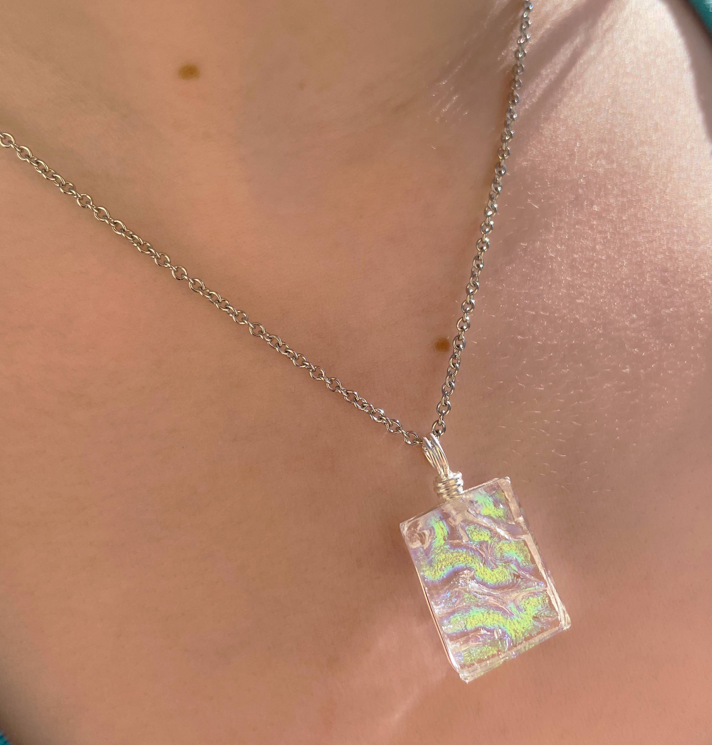 Flame Work Designs - Glass Jewelry - Wholesale Pendant/Charm Necklace - Dichroic Glass Pendant - Rainbow Clear3