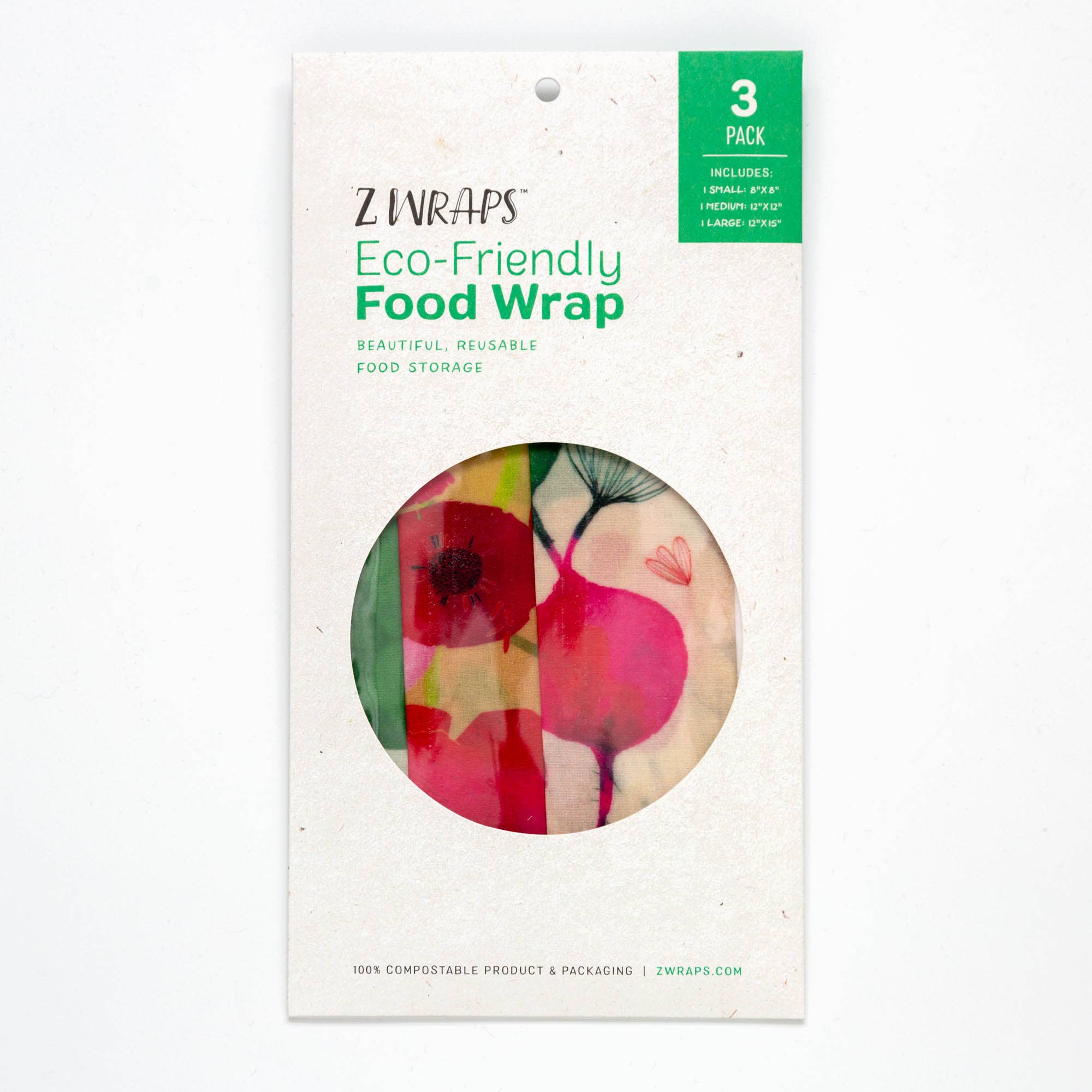 Z Wraps - Vente Sachet de conservation/film alimentaire - Lot de 3 emballages alimentaires réutilisables en cire d'abeille Z Wraps, motifs variés1