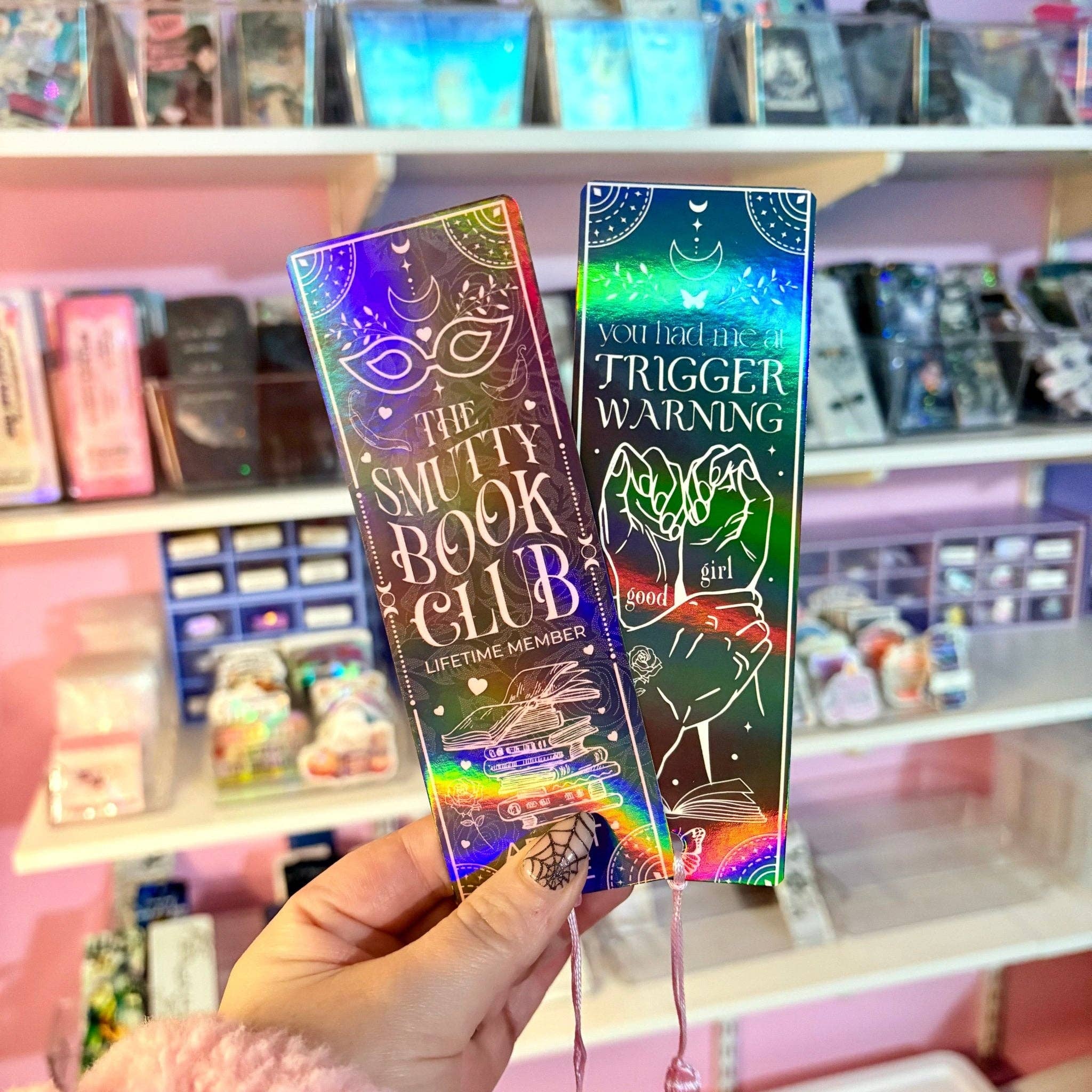Awfullynerdy.co - Wholesale Bookmark - Smutty Book Club Dual-Sided Holographic Laminated Bookmark (pre-tasseled on bottom)1