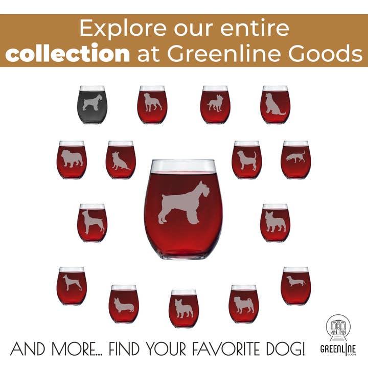 Greenline Goods - Wholesale Wine Glass - Schnauzer Etched Stemless Wine Glasses6