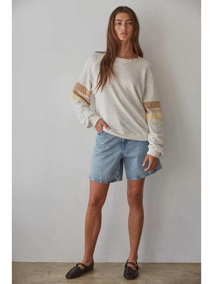 Oatmeal RJ3473 | Knit Cotton Rayon Crew Neck Long Sleeve Pullover for wholesale on Faire