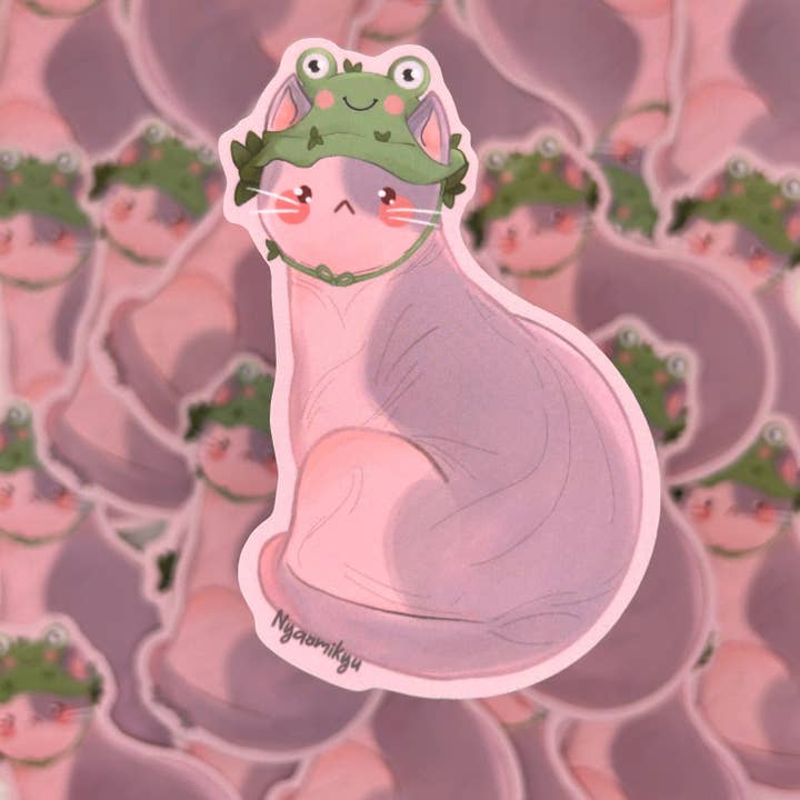 Frog Hat Cat Sticker for wholesale by Nyaomikyu
