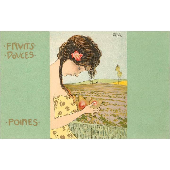 Postcard AT-23 Girl with Pears, Art Nouveau for wholesale by Found Image Press