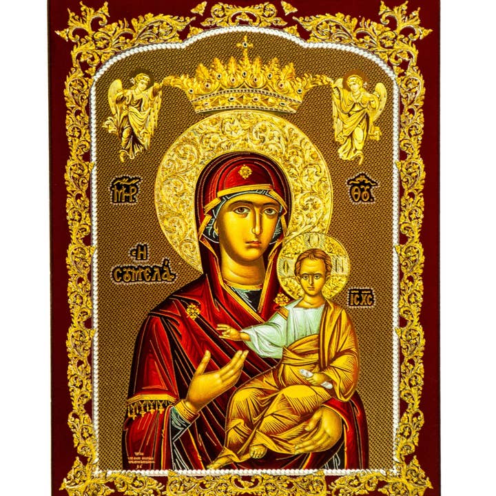Virgin Mary icon Panagia Soumela, Handmade Greek Orthodox Icon, Mother of God Byzantine art wall hanging, Theotokos religious wood plaque for wholesale by TheHolyArt