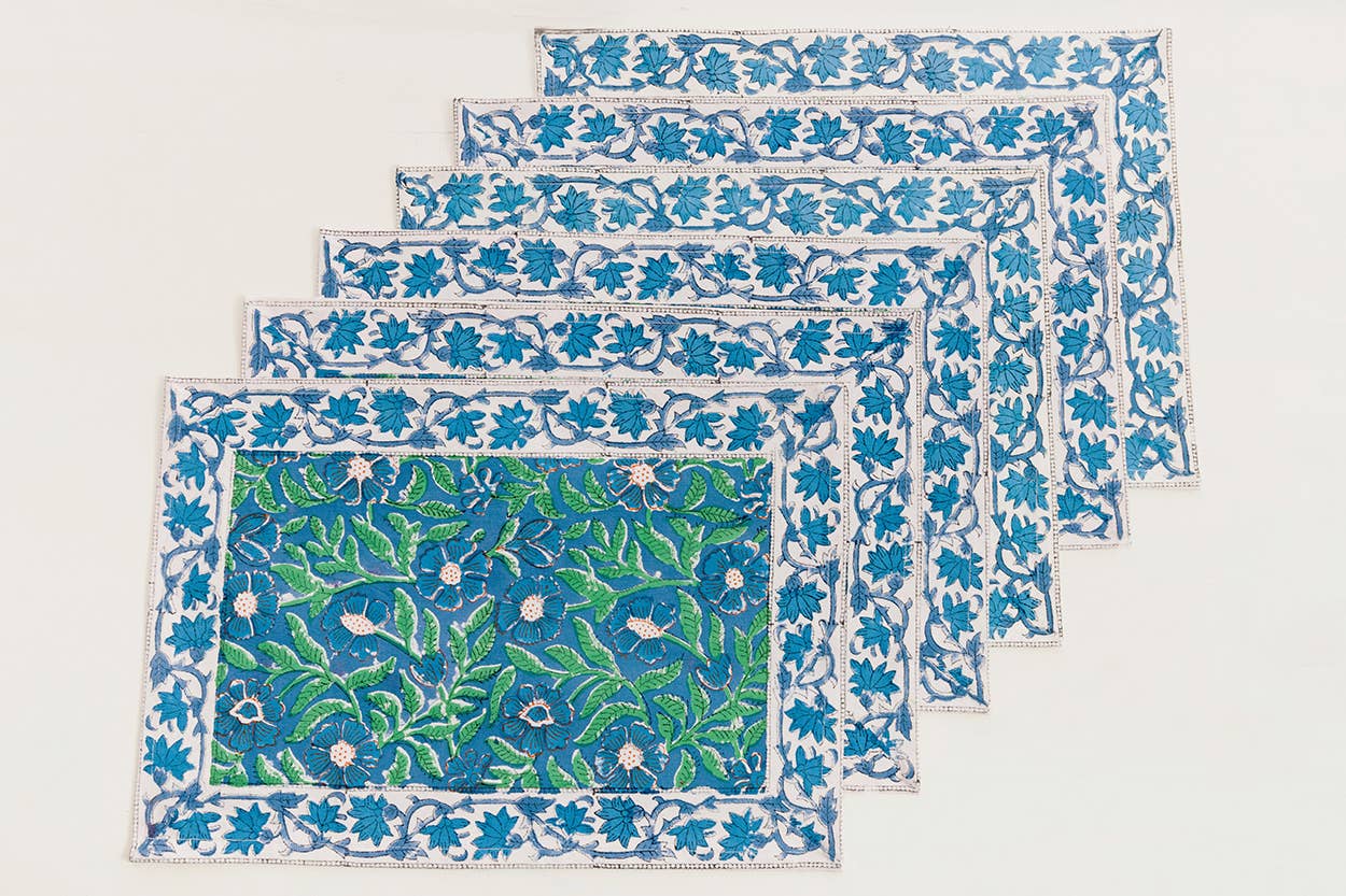 Sevya Handmade – wholesale Placemat – Sage & Blue Floral Placemats, set of 6  7