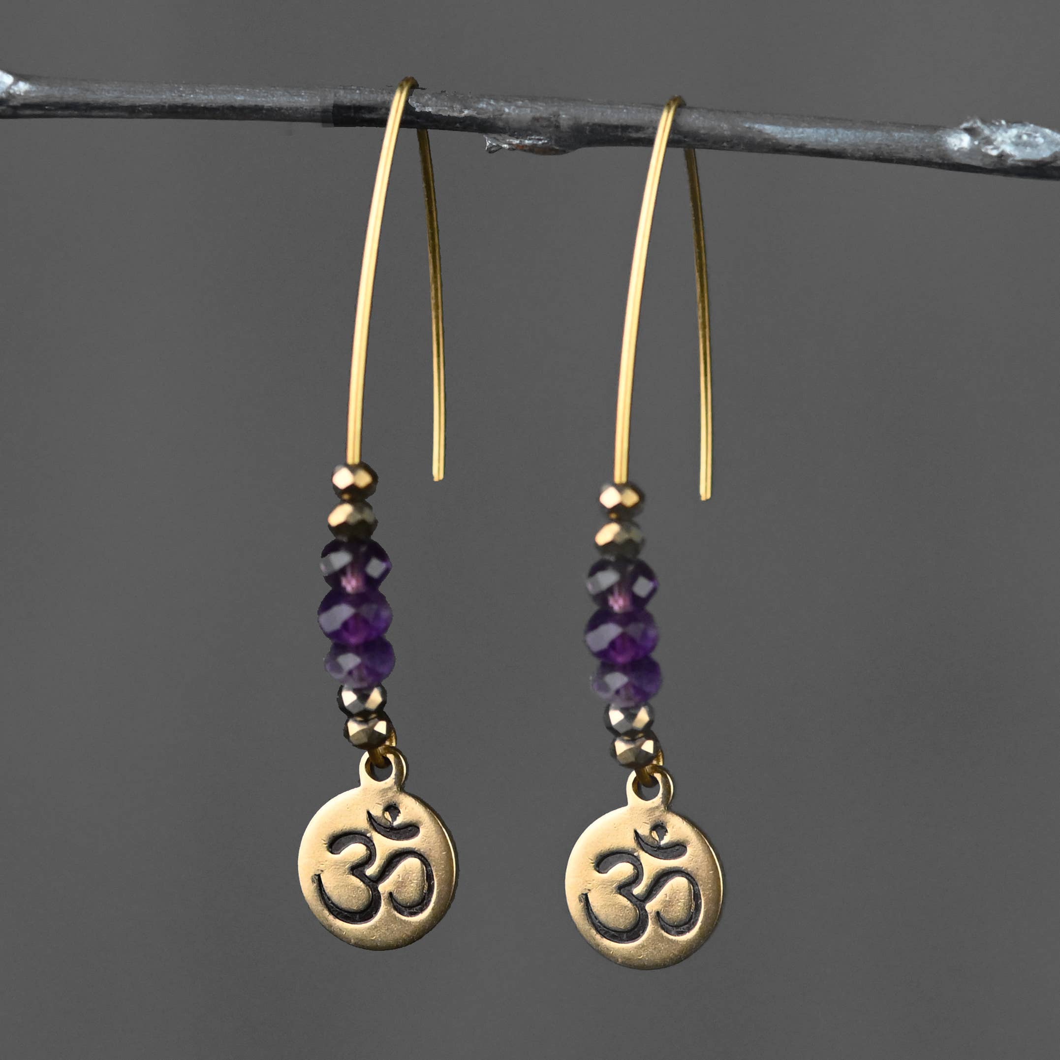 KBD Studio - Wholesale Dangle Earrings - Brass Stamped Om Dangle Earrings with Semi Precious Stones1