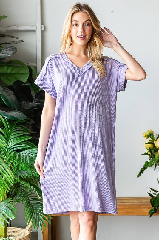 HEIMISH - Wholesale Dress - Women's - ED6846-10 DOLMAN SHORT SLEEVE WITH BAND V NECK SOLID URBAN R2