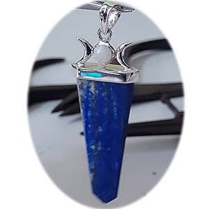 Crystal Earth Sterling - Wholesale Pendant/Charm Necklace - Triple Goddess Sterling Point Pendant - Moonstone, lapis