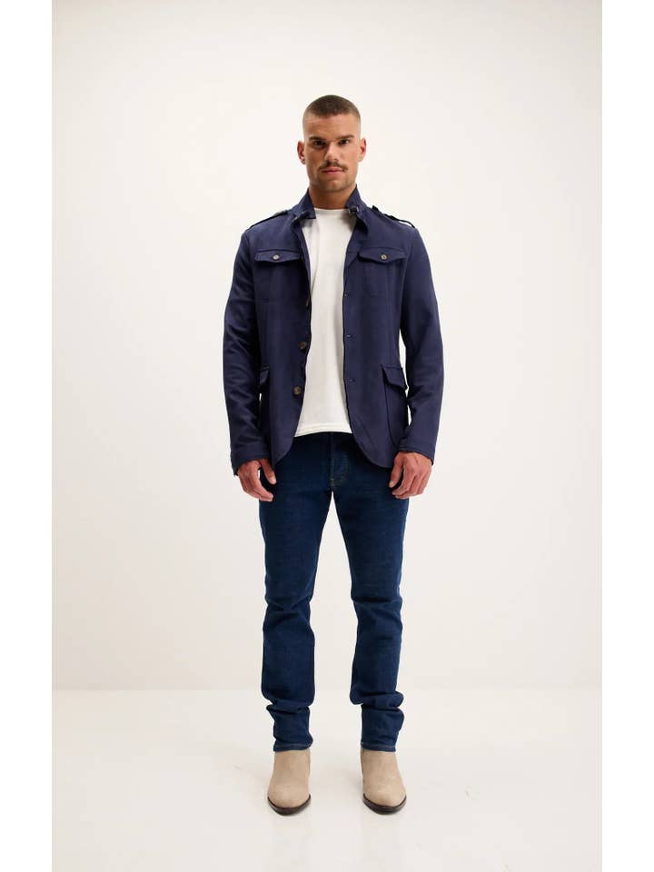 Men's Faux Suede Safari Jacket - Navy for wholesale on Faire3