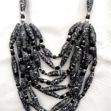Svart och vitt flerradiga papper pärla uttalande halsband för wholesale av The Paper Beadery