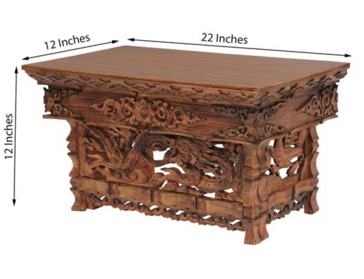 Lungta Imports – wholesale Decorative tabletop object – Solid Wood Hand Carved Tibetan Buddhist Prayer Shrine Altar7