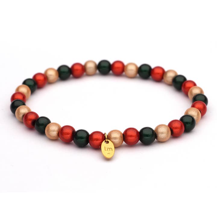 LizzyMae bracelet Galaxy Pearl - Darkgreen-red-CHAMPAGNE 6mm for wholesale by LOT83