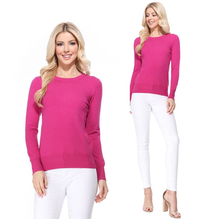 Mak - Wholesale Knit Sweater - Women's - Long Sleeve Crewneck Soft Knit Sweater Pullover MK55001