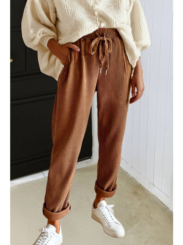 LA Society - Wholesale Pants - Women's - LAS Drawstring Elastic Waist Casual Corduroy Pants (S-XL)