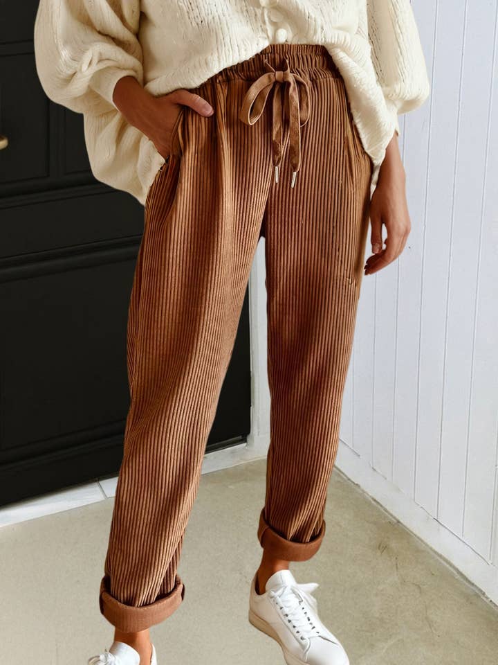 Pantalon en velours côtelé décontracté à taille élastique avec cordon de serrage LAS (S-XL) pour la vente par LA Society