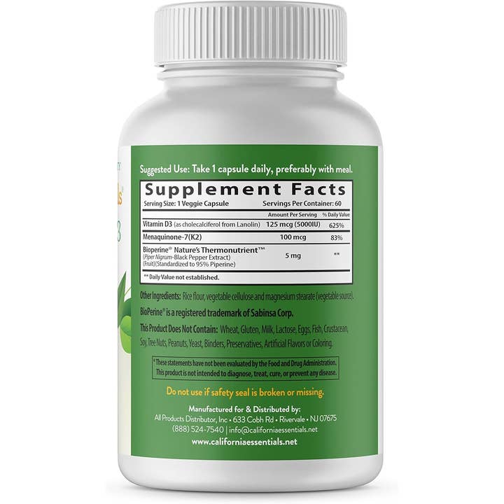 California Essentials - Wholesale Oral supplement/vitamin - Vitamin K2 + D3 with Calcium for Bone & Muscle Health2