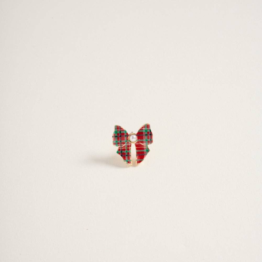 Designature New York - Wholesale Stud/Post Earrings - Christmas Pattern Ribbon with Pearl Post Earrings16