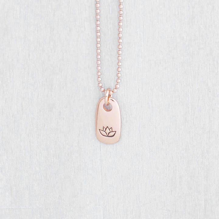 Lotus Flower Necklace in Rose Gold for wholesale by Simpli Stamped