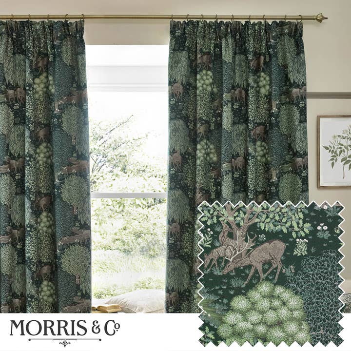 Cortinas plisadas de jacquard Brook Woodland, color verde bosque para venta al por mayor de Riva Home