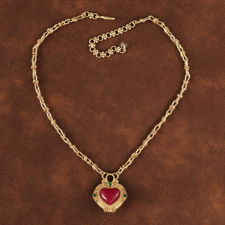 Vintage Dual-Sided Red & Pearl White Heart Pendant Necklace for wholesale by GirlyPirateCo