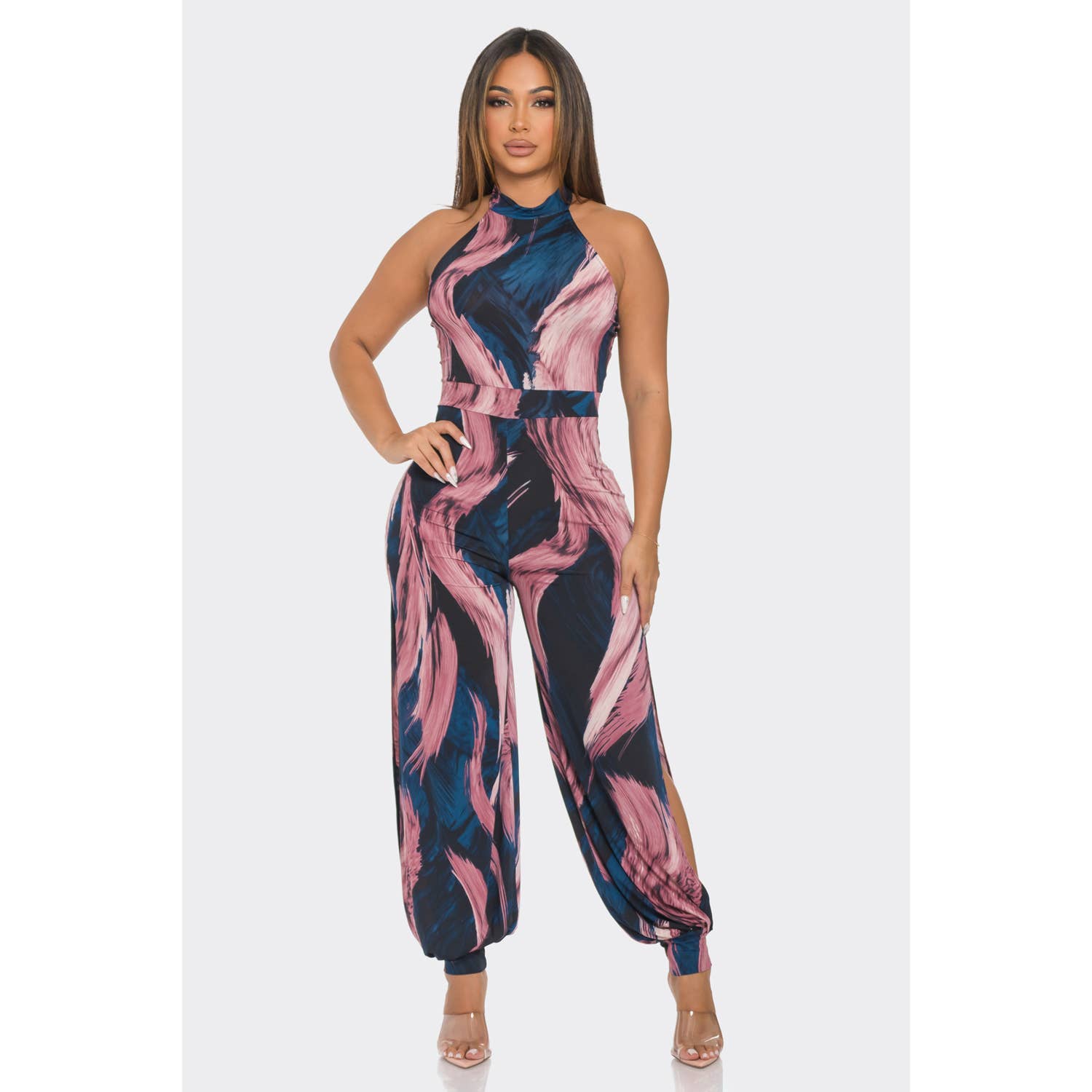 MARINEBLAU/MAUVE J7414 Overall mit offenem Aufdruck für den Großhandel auf Faire4