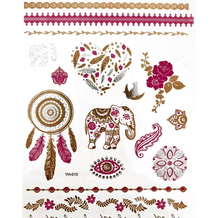 Temporary Flash Tattoos - Loving Kindness (Metallic Gold, Silver & Pink) for wholesale by Wonkiwear Ltd