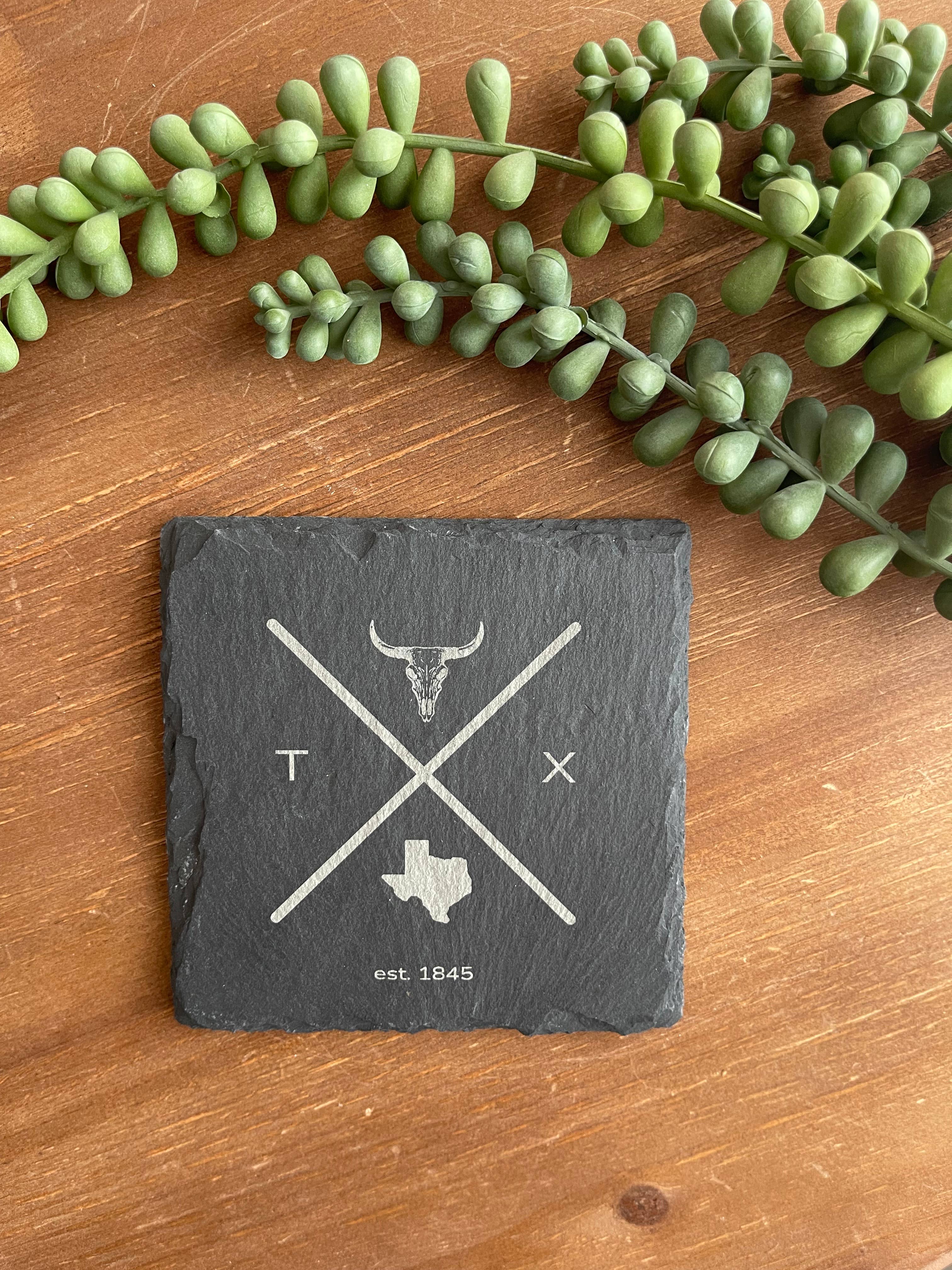 Willow & Sage - Wholesale Onderzetters - Texas leisteen onderzetter | Gegraveerde stenen onderzetter0