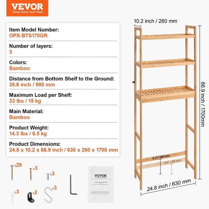 Colore bambù Scaffale da Bagno a 3 Ripiani per Spazio Sopra il WC Organizzatore Salvaspazio in vendita all'ingrosso su Faire6