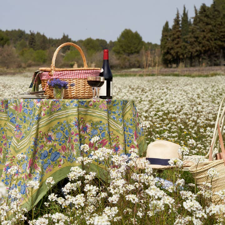 Couleur Nature - Wholesale Tablecloth - Jardin Blue & Vert | Tablecloth12