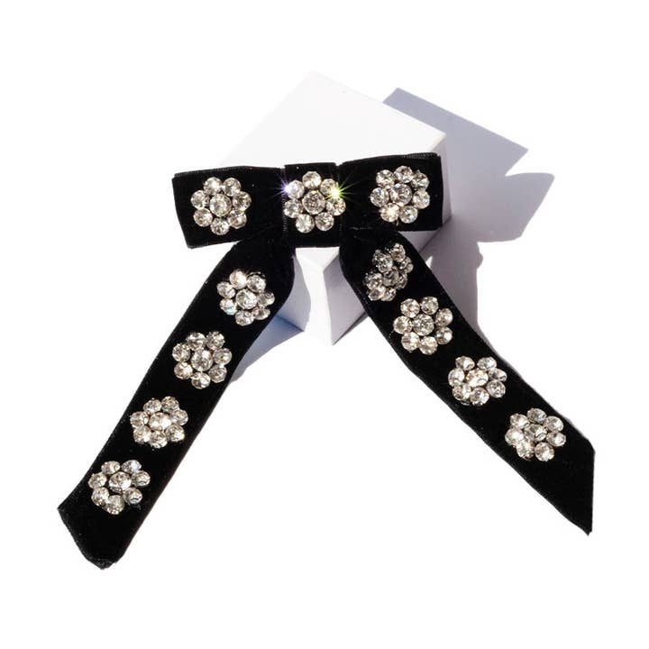 Nœud en velours avec fleurs en cristal pour la vente par Accecerises