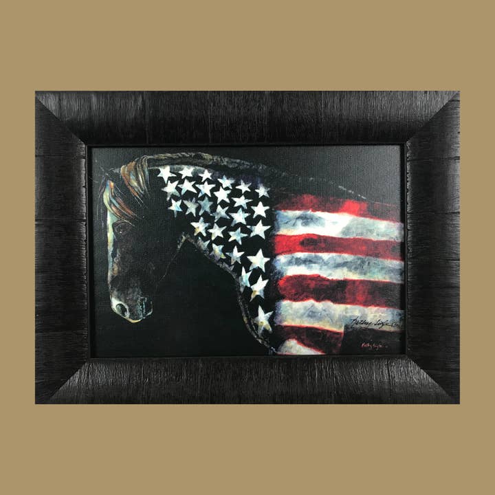 Tirage artistique occidental « Patriot », cheval patriotique, encadré pour la vente par KATHY SIGLE ART
