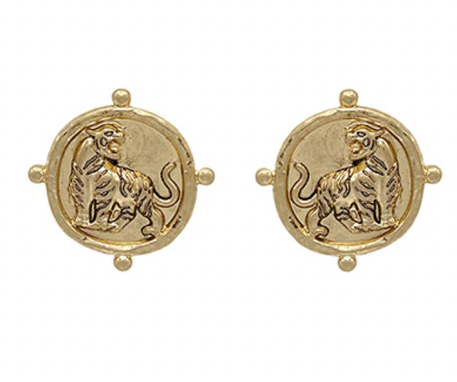 Grace Ann Designs - Wholesale Stud/Post Earrings - Vintage Coin Tiger Earrings