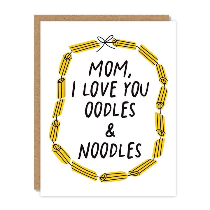 Mom, I Love You Oodles & Noodles Macaroni Necklace Card for wholesale by Tiny Buffalo Designs Co.