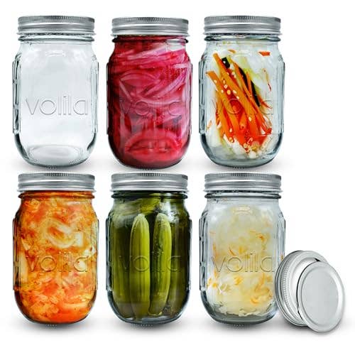 Jara Trading – wholesale Jar – volila Mason Jar - Leakproof Mason Jars with Lids 500ml for Salad Jars, Overnight Oats Jar or Pickling Jars with Lids - 2-Part Mason Jar Lids, Labels, Pen and Sponge Included1
