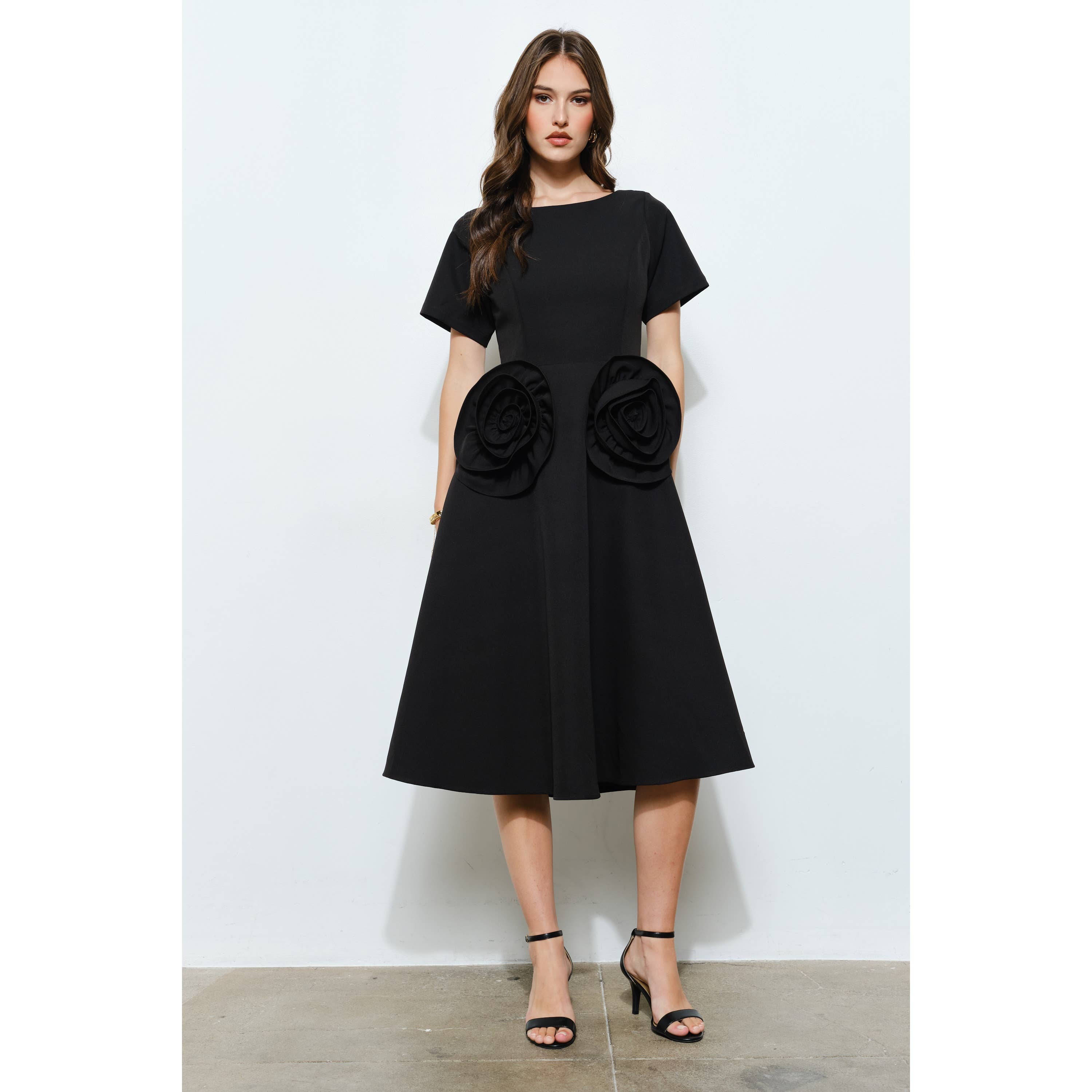 INA - Wholesale Dress - Women's - Elegant Rose Applique A-Line Midi Dress13