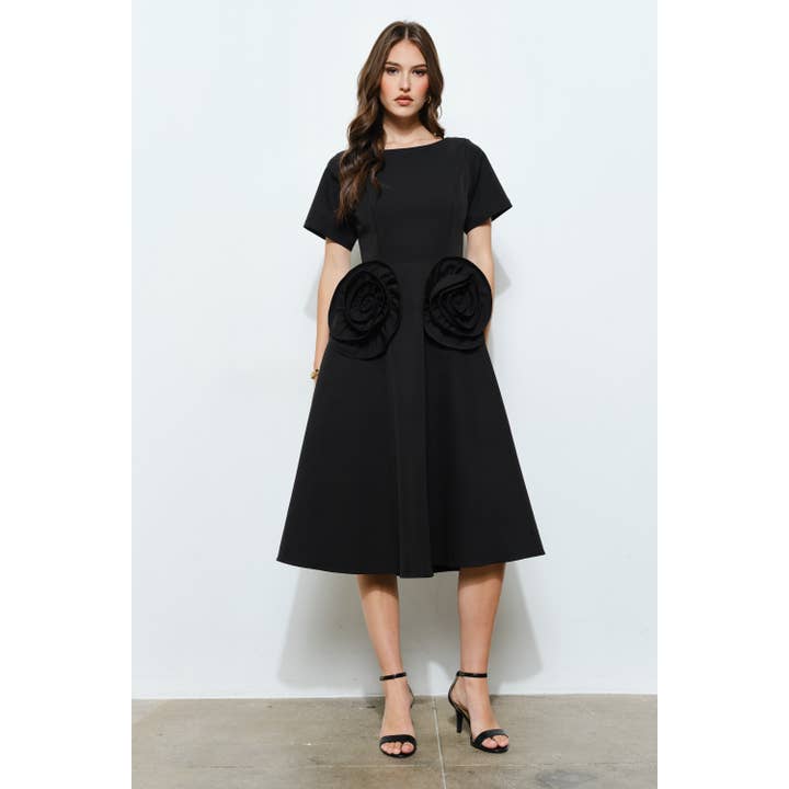 INA - Wholesale Dress - Women's - Elegant Rose Applique A-Line Midi Dress13