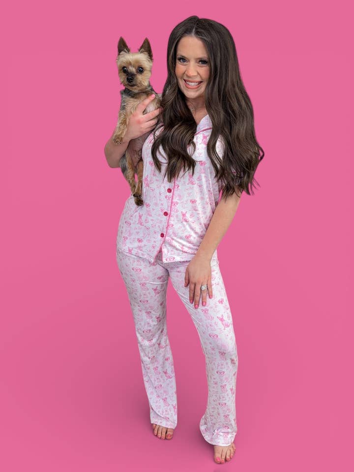 PINK PUPPY TOILE WOMEN'S DREAM FLARE SET for wholesale by Dream Big Little Co.