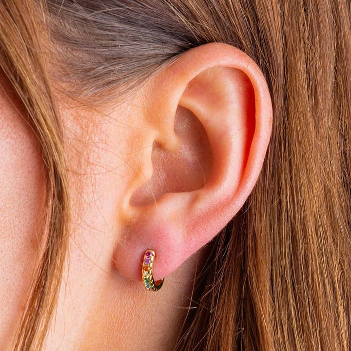 Taylor Elliott Designs - Wholesale Huggie Earrings - Huggie Earrings - Gold-Plated w/ Mini Colorful Gems - Alex