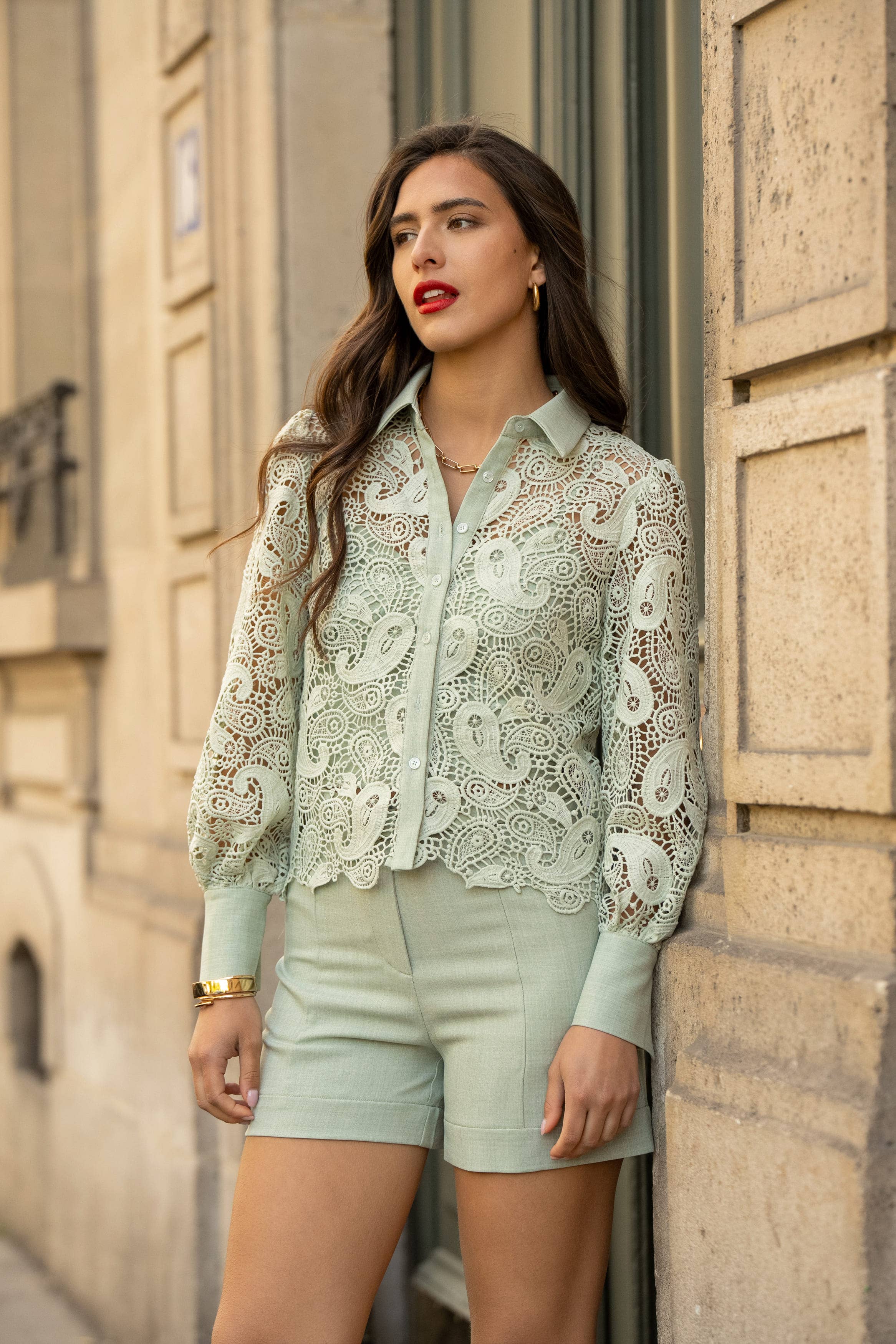 LULUMARY - Venta al por mayor Camisa con botones - Mujer - Blusa de encaje CH3611