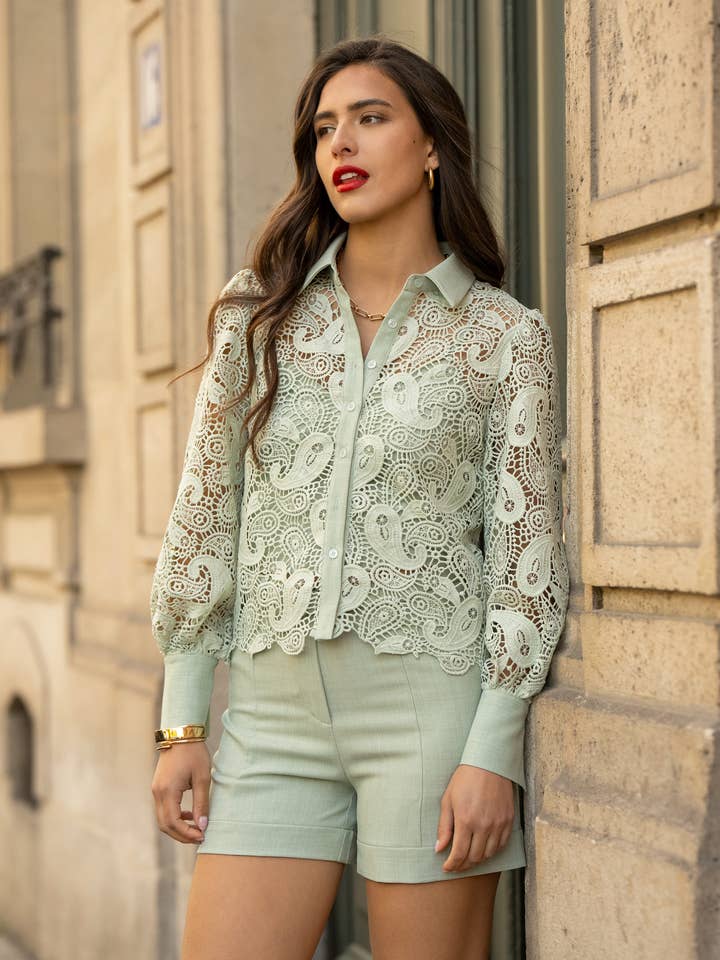 LULUMARY - Wholesale Button Down Shirt - Women's - Lace shirt CH3611