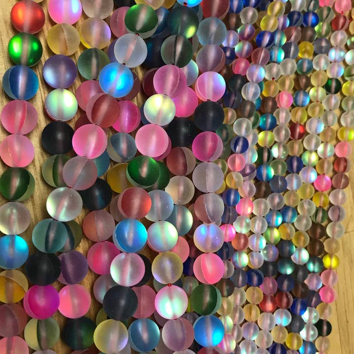 The Bead Bazaar - Wholesale Beads - Bright Rainbow Beads, Multi Color Opal Glass Beads, Frosted4