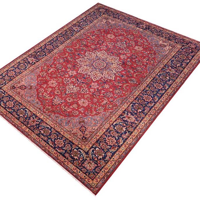 Tappeto Vintage Antico Kashan Hayes Rosso/Blu in Lana - 9'8'' x 13'2'' per la vendita all'ingrosso da parte di Arshs Fine Rugs