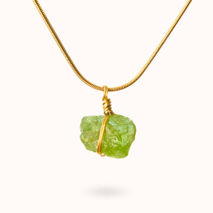 Peridot Raw Stone Necklace Gold for wholesale by Blue Buddha Jewelry