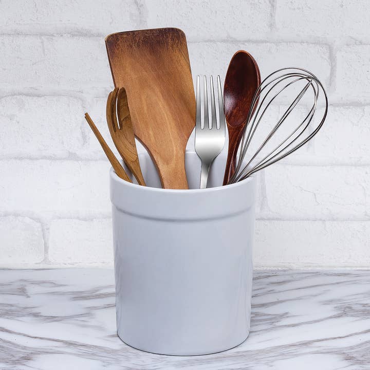 Fox Run Brands - Wholesale Utensil Holder - Fox Run Utensil Holder, White Stoneware, 4.75"x 4.75"x 5.5"