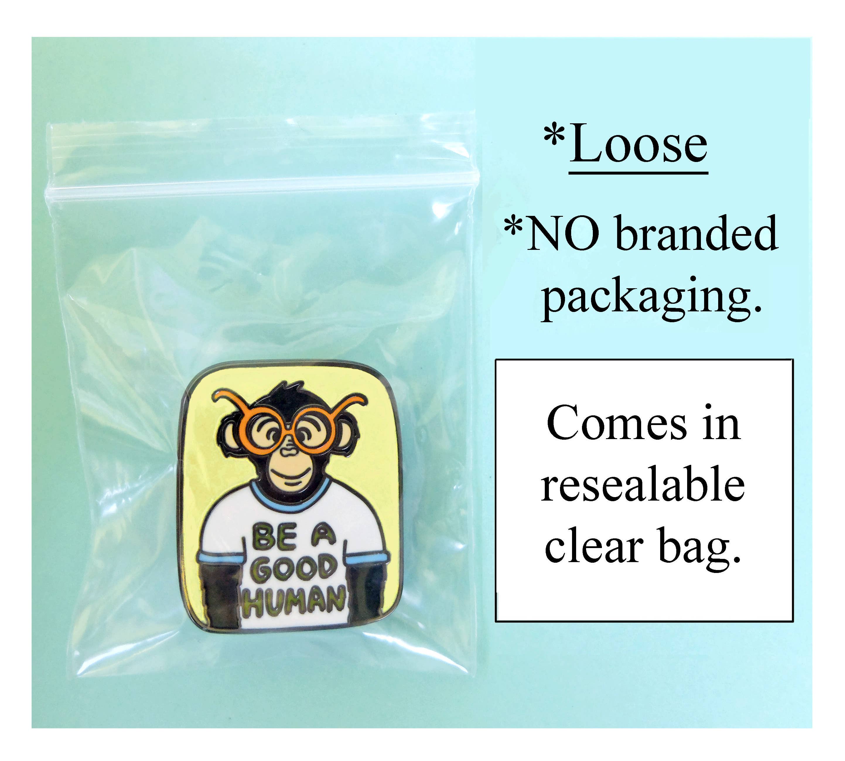 Lucky Sardine - Wholesale Reversspeld/knoop - Wees een goede menselijke aap, vriendelijkheid, chimpansee, chimpansee, emaille pin0