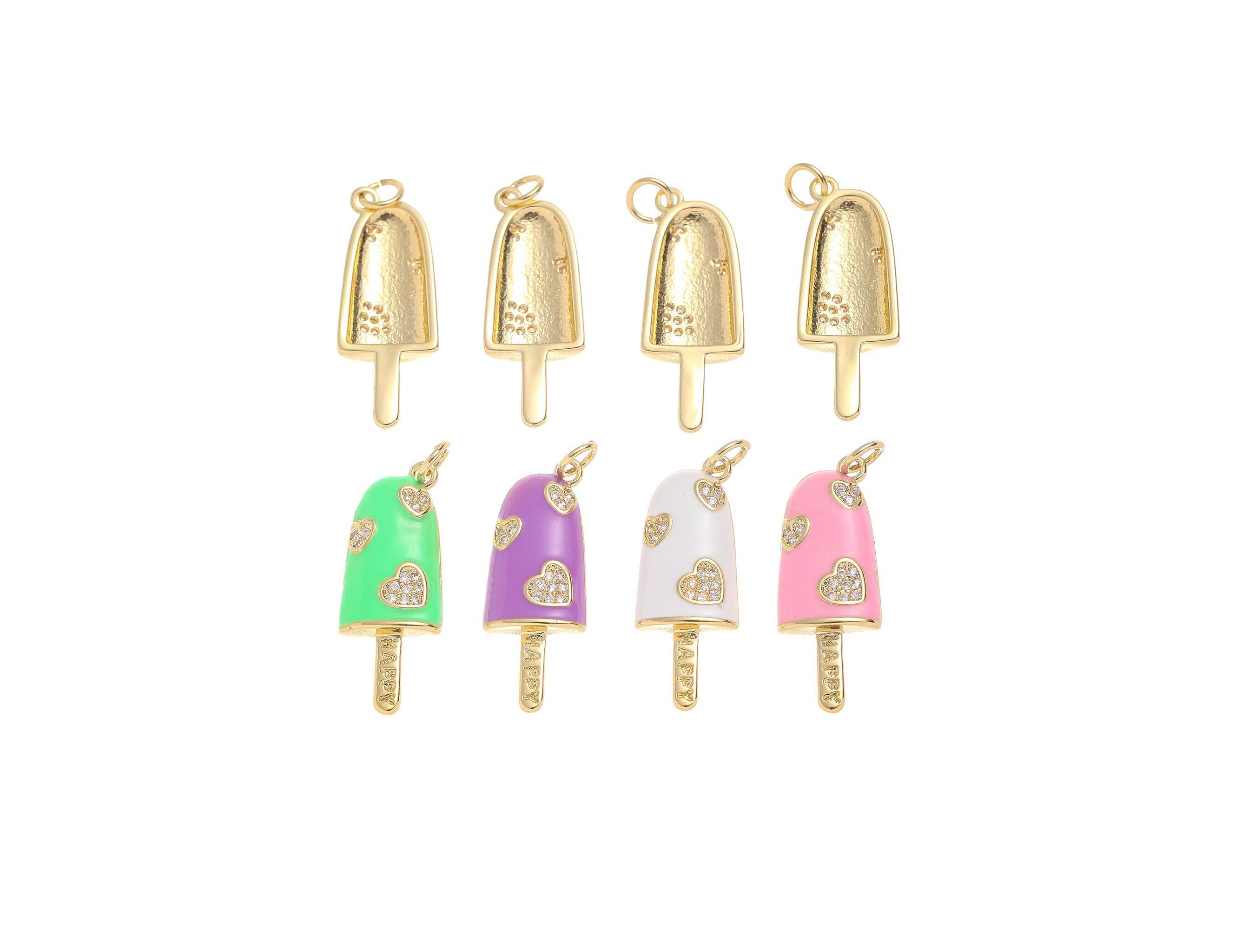 Jewel Pledge - Wholesale Individual Charm/Pendant - Gold CZ Ice Cream Popsicle Stick Charm for Jewelry CPG22051