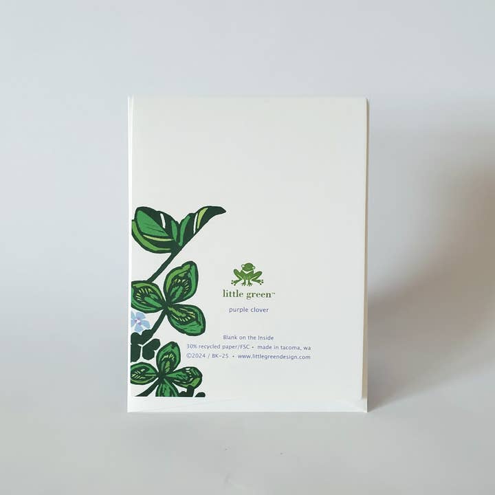 Little Green - Wholesale Everyday Greeting Card - Botanical Spring Purple Clover Blank Shamrock Greeting Card