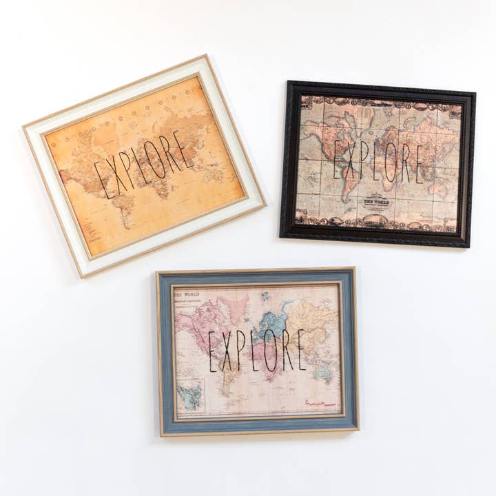 "Explore" World Map for wholesale by Sadie & June