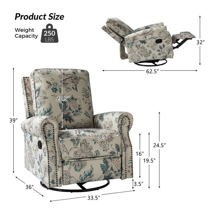 Karat Home - Wholesale Chair - Kaspar Manual Swivel Glider Recliner18