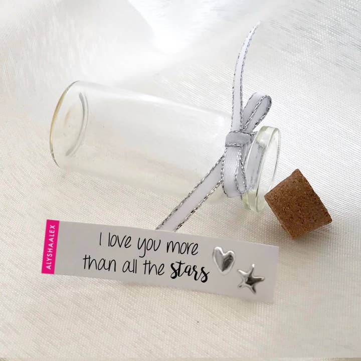 I LOVE YOU MORE…. - MESSAGE IN A BOTTLE STUDS for wholesale by ALYSHAALEX